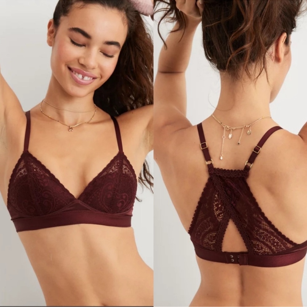plunge racer back Bralette in Burgundy